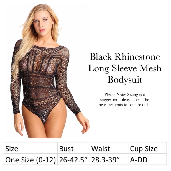 Sexy Black Rhinestone Long Sleeve Mesh Bodysuit - Picture 16 of 16